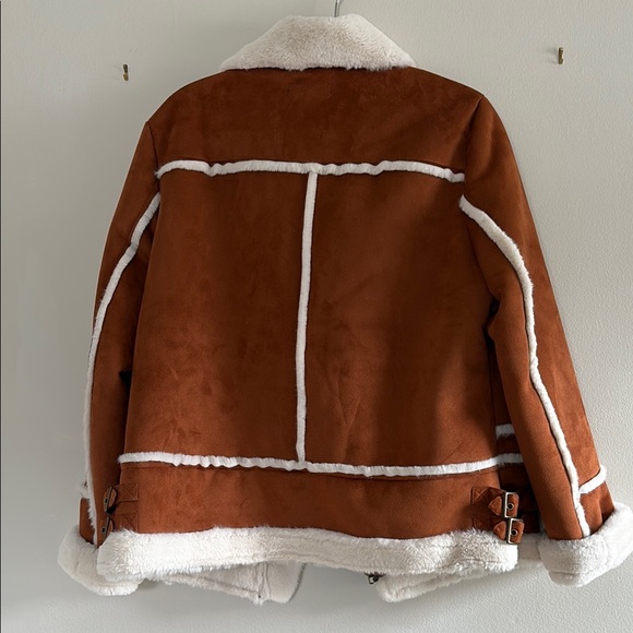 Halogen Brown and White Teddy Jacket with Wide Collar - Picture 3 of 3